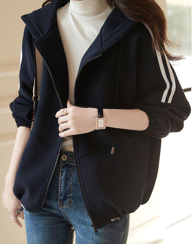 2023 Women's Casual Sporty Hooded Cardigan Jacket - Autumn/Winter Korean Style Baseball Short Jacket