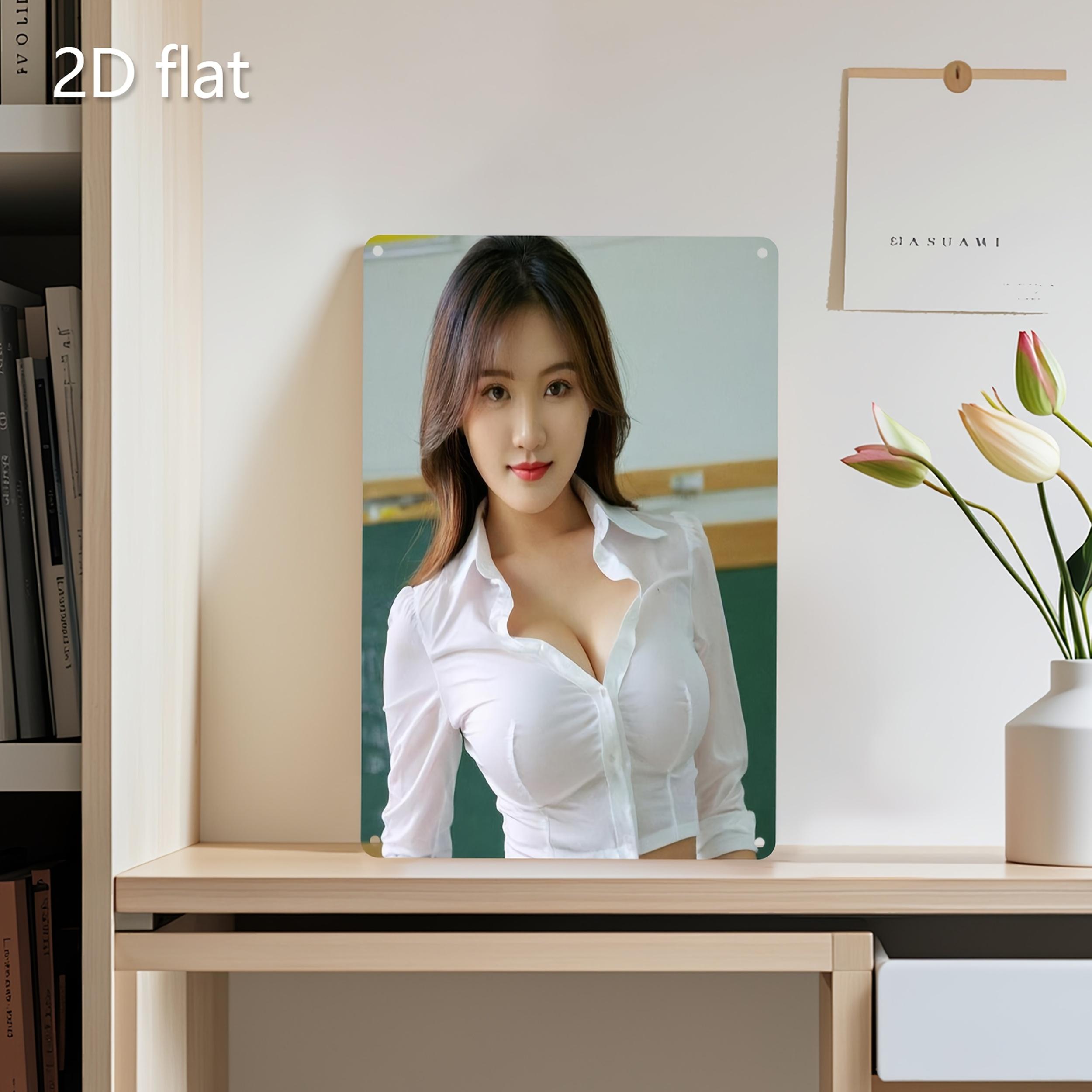 

Elegant White Blouse Woman Metal Wall Art - 2D Flat Iron Tin Sign with Pre-Drilled Holes, Weather-Resistant Design 20x30cm