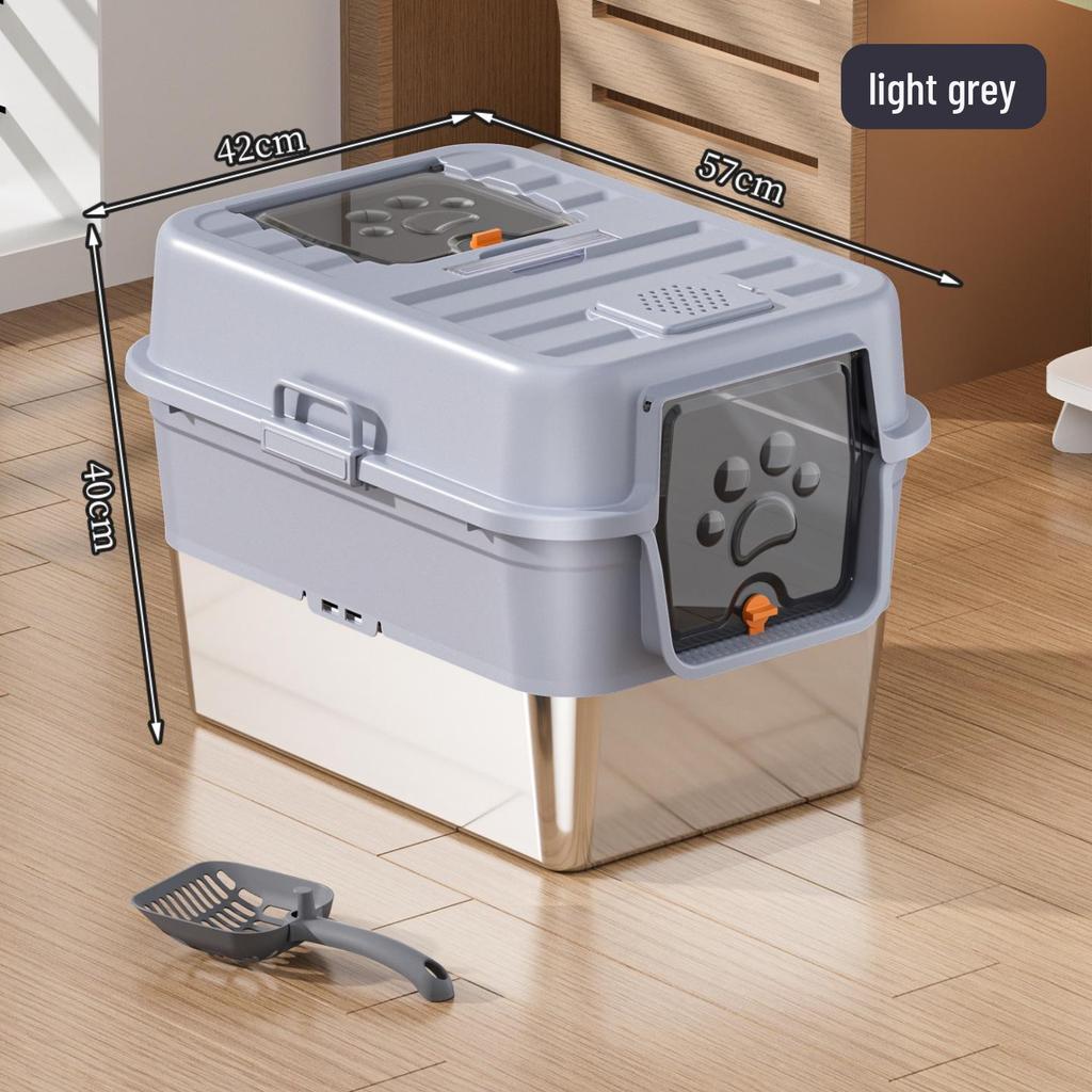 Odor-Proof Stainless Steel Enclosed Cat Litter Box with Anti-Splash Top Entry