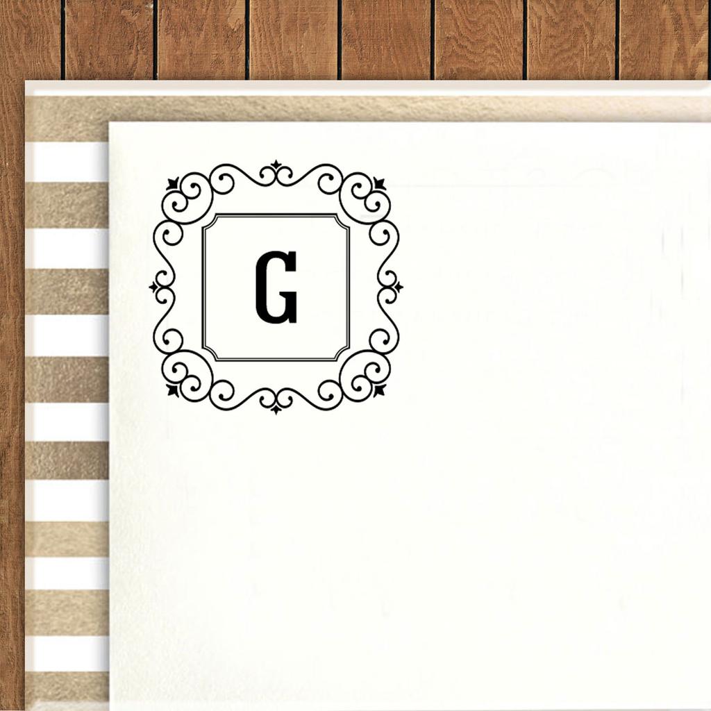 Printtoo Alphabet G Monogram Initial Square Swirl Border Self Inking Rubber Stamp Office