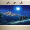 One Christmas Night Scene Background Fabric of the Three Doctors and the Star of Bethlehem - Polyester Festive Decoration