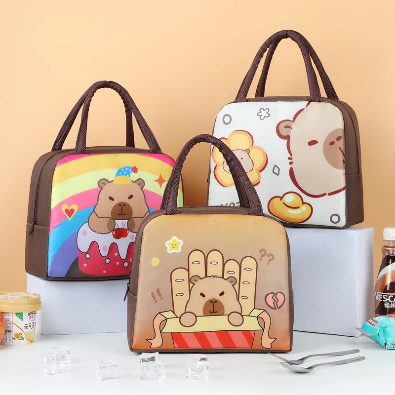 Cartoon Capybara Kids Insulated Lunch Bag - Portable School Lunch Box