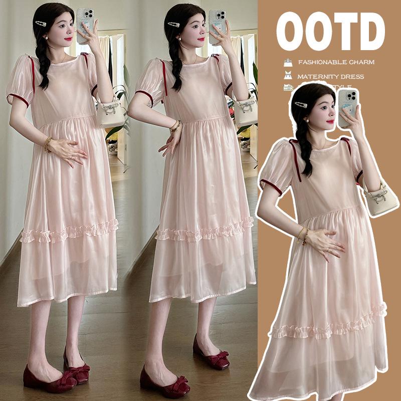 Real Shot 2026 Summer Elegant Gauze Short Sleeve Dress Extra Large