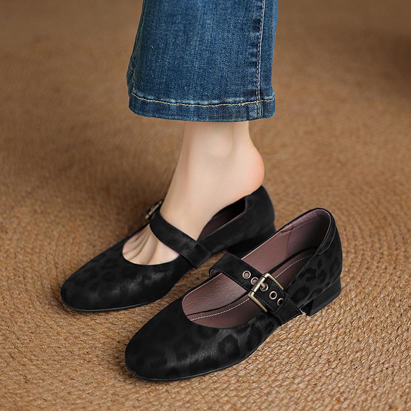 Krazing Pot Cow Skin Spring Summer Size 43 Size 42 Size 41 Thick Low Heels Women Round Toe Leisure Leopard Pumps