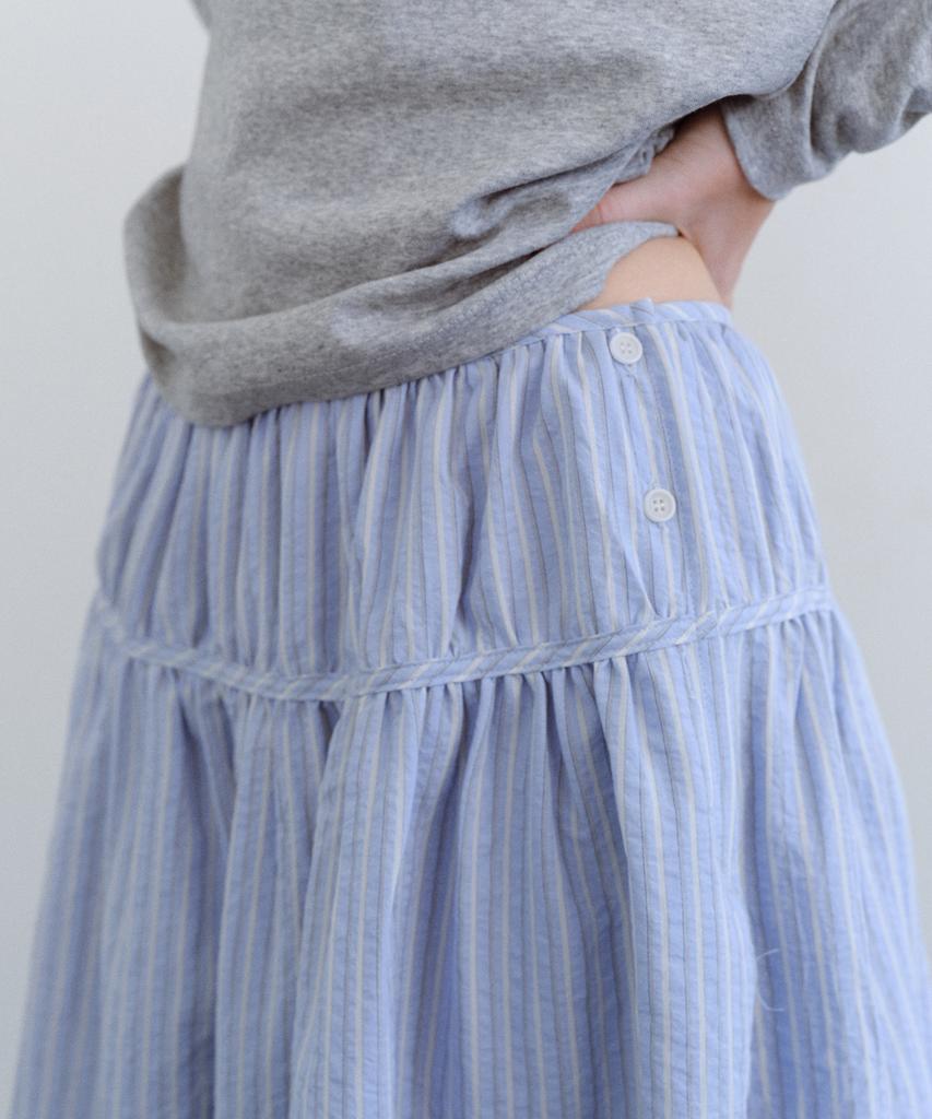 Yulago Stripe Shirring Button Skirt