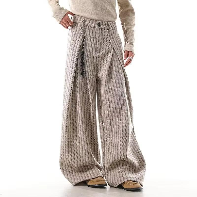 Y2K Fashion Black Striped Pleated Baggy Jeans Pants Men Clothing Wide Leg Casual Cotton Long Trousers