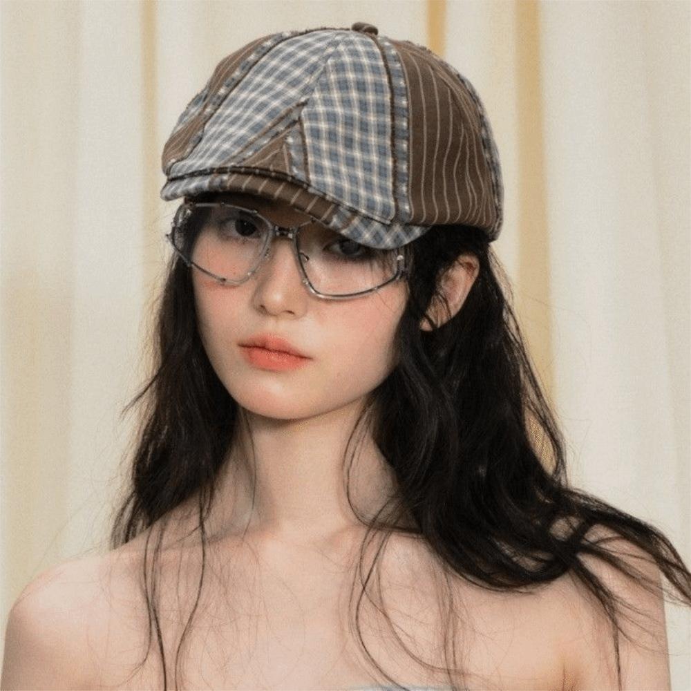 Forward Cap Newsboy Caps Korean Style Painter Hat Fashion Plaid Berets  Ladies