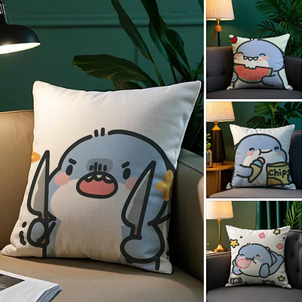 Tecknad Söt Hajar Monster Bild Kuddfodral Komfort Soffa Säng Silkeslen elegant Osynlig dragkedja Dekorativt kuddöverdrag