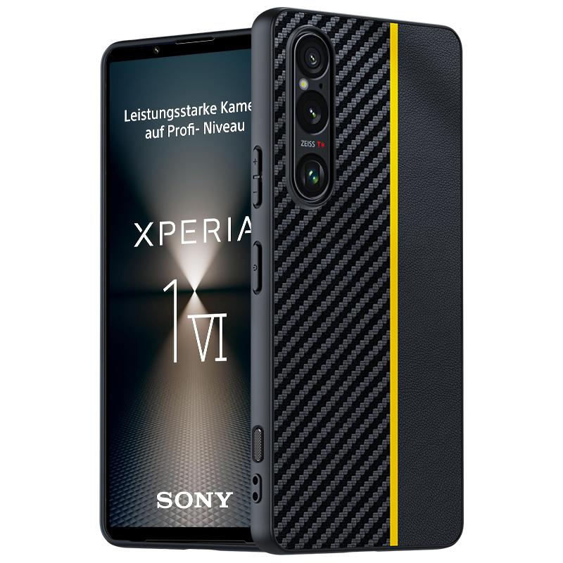 

Для Sony Xperia 1 VI чехол из углеродного волокна, противоударный чехол для телефона Black/Yellow
