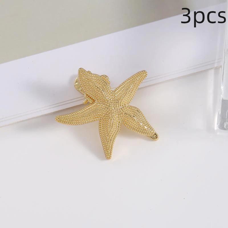 3Pcs/Set Fashion Europe America Golden Starfish Shell Duckbill Hair Clip For Women Elastic Girl Hair Accessories Headwear