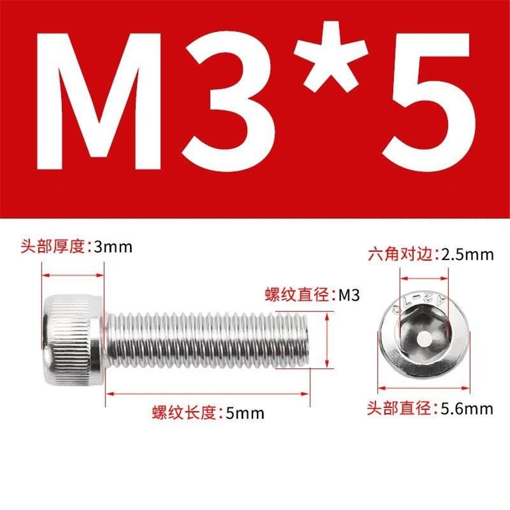 50 Pcs M3 x 8 mm hexagon socket screws, 304 stainless steel hexagon socket drive machine screws