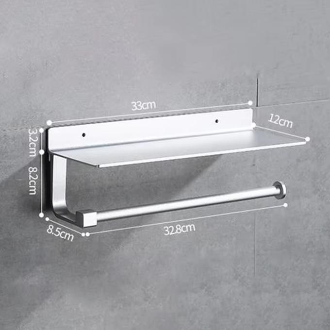 Adhesive Paper Towel Holder Wall Mounted for Kitchen  Bathroom Tissue Roll Hanger with Storage Shelf, Space Aluminum