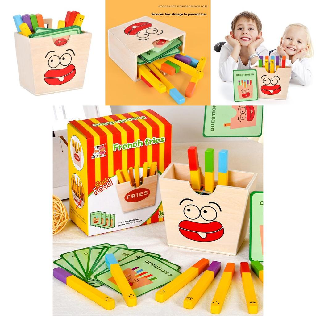 Holz-Kinderspielhaus mit Spielzeug-Essensset und Pommes-Zuordnungs-Puzzle für frühes Lernen