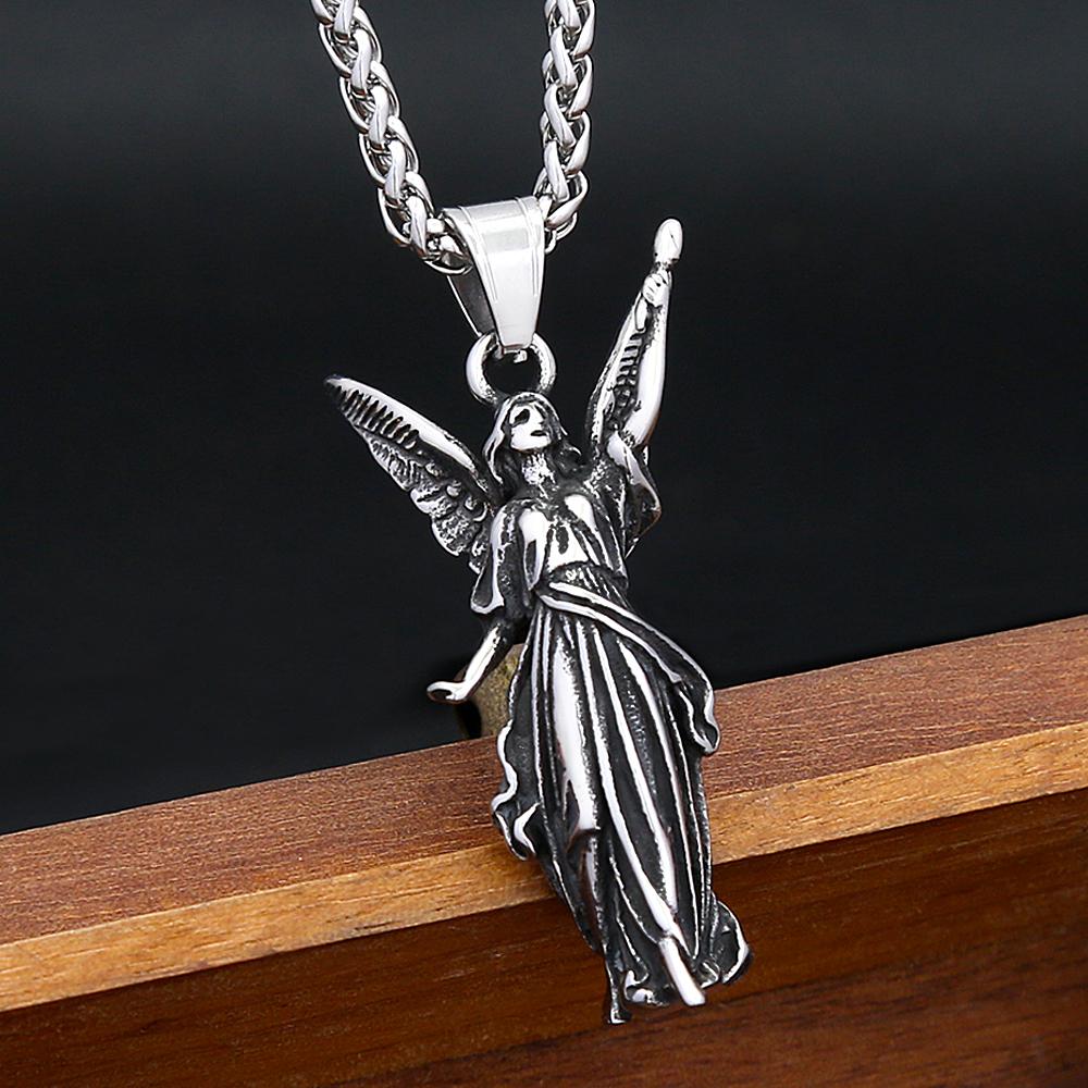 Classic Angel Statue of Liberty Pendant Necklace 316L Stainless Steel Chains For Men Women Powerful Amulet Jewelry Gifts