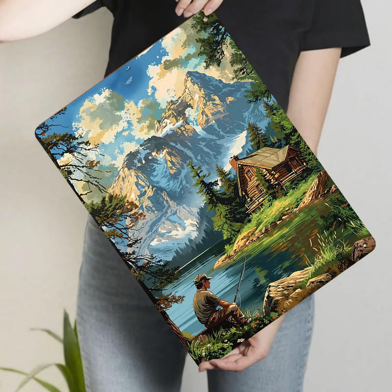 

Mountain Lake Fishing Cabin Landscape Metal Tin Sign Home Decor Wall Art Painting 20x30cm（7.8x11.8inch）