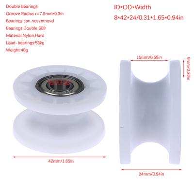 1 stuks mechanische katrol gegroefd wiel 608Zz dubbele lager rollende katrol wiel ronde wielrol 8 * 42 * 24 mm