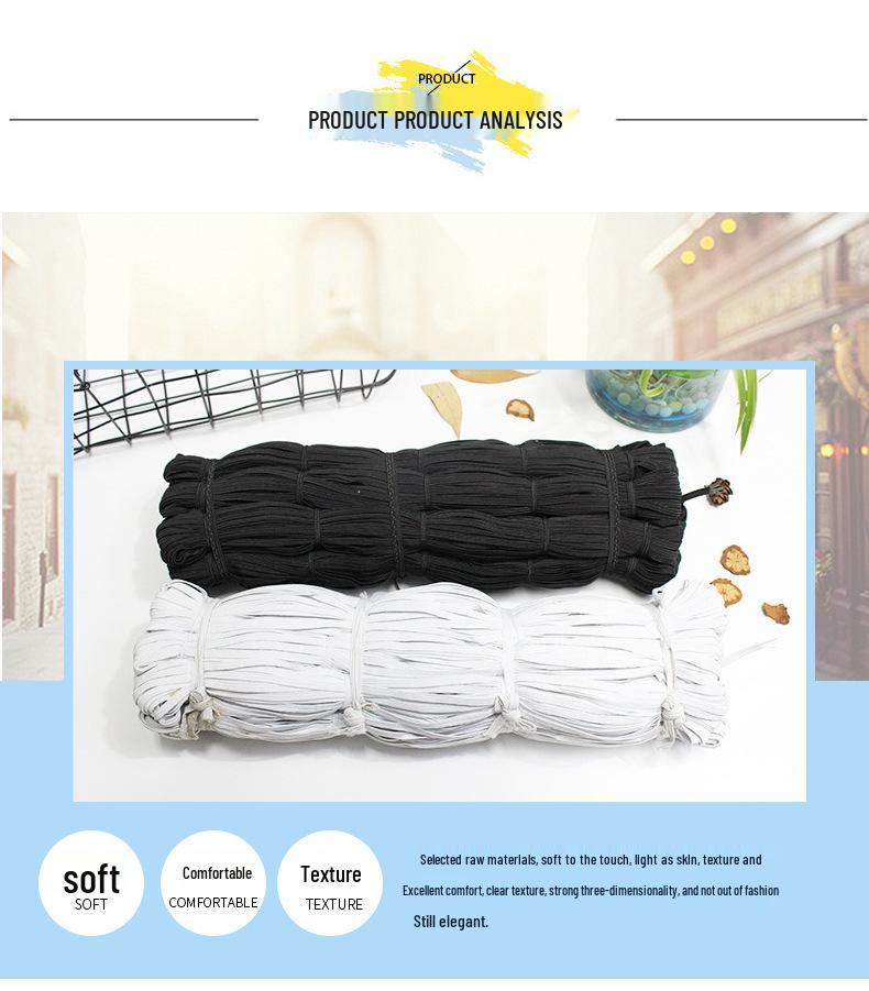 Black and White Flat Latex Elastic Band - Low Elasticity for Clothing
