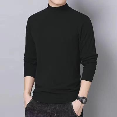 Heren Dubbelzijdig Duits Fluweel Lange Mouw Lage Kraag Warm Gebreid T-shirt voor Herfst/Winter