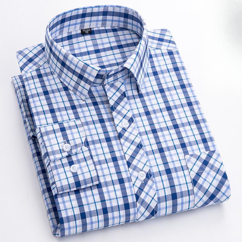 New Pure Cotton Oxford Fabric Shirt For Men Business Casual Spring And Summer All-Cotton Plaid Shirt Plus Size Men'S Clothing