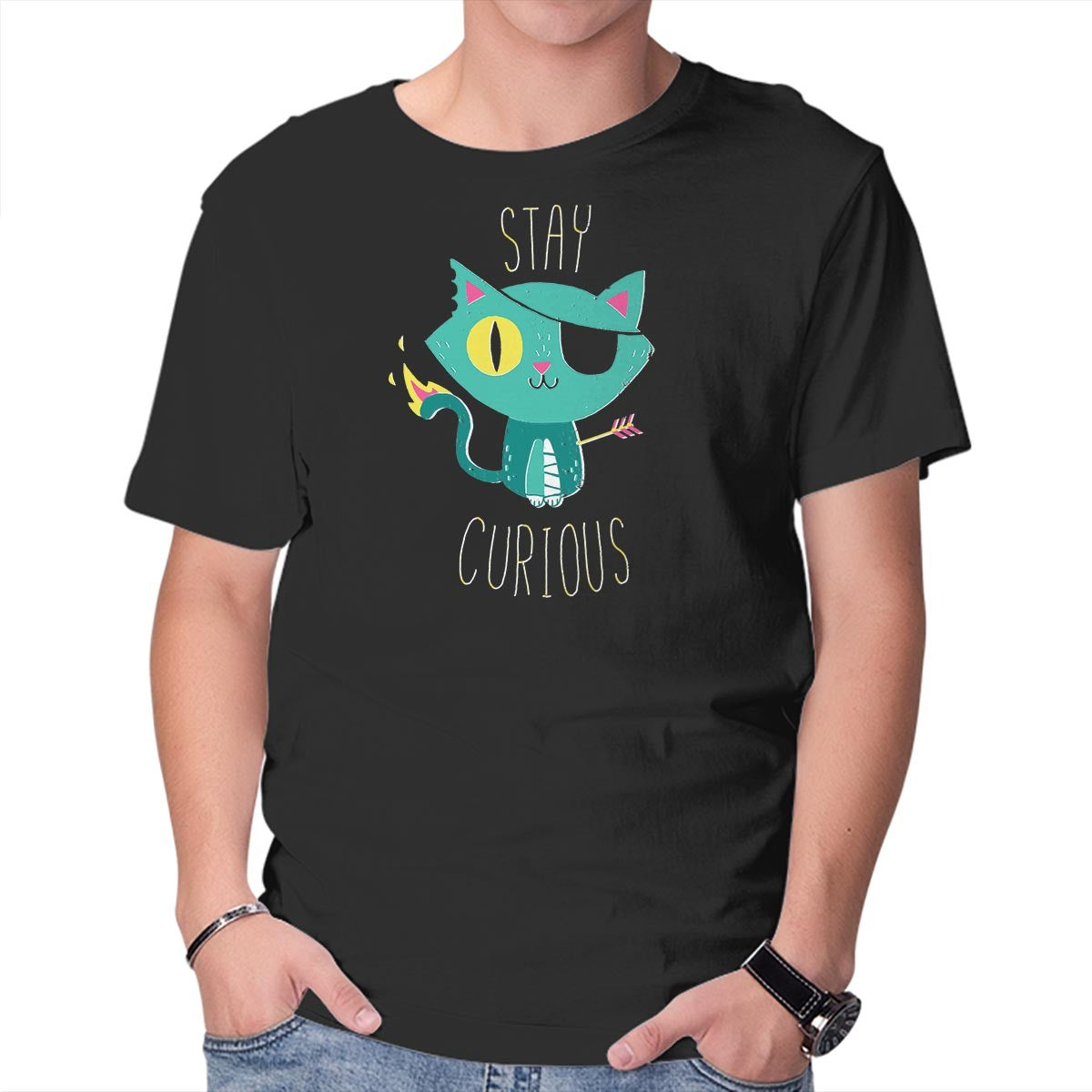 Unisex Crew Neck T-Shirt Stay Curious Graphic Short Sleeve Casual Tee XXL