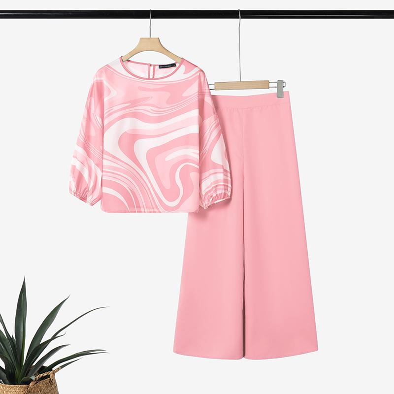 

ZANZEA Женский Блузка с длинным рукавом и принтом и брюки Повседневные костюмы-двойки 3XL