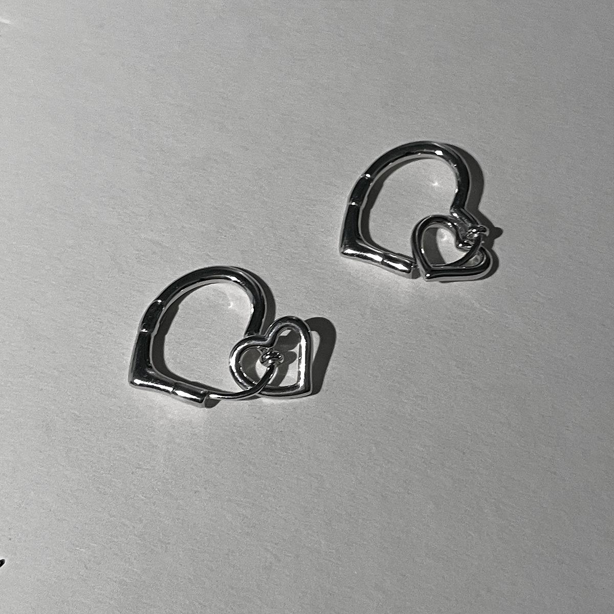 

Серьги «сердце к сердцу» 925 пробы, серебряные иглы, модные высококачественные украшения для ушей, женские, простые, универсальные, шикарные, с пряжкой для ушей 925 silver needles