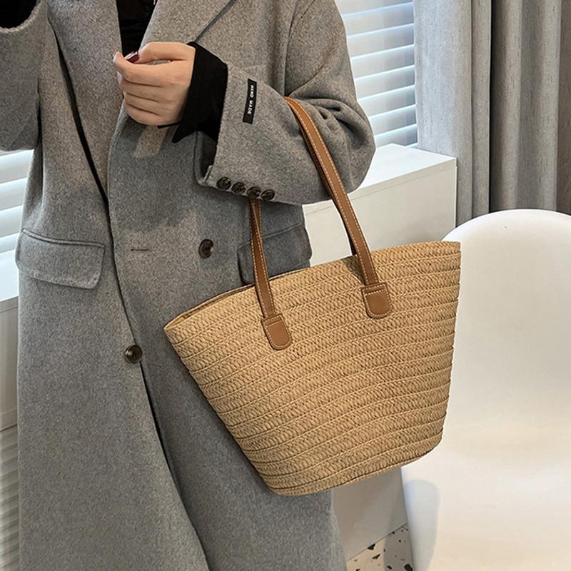 Summer Large Capacity Straw Bag For Women Knitted Straw Bag Bohemia Top-handle Bag Travel Totes