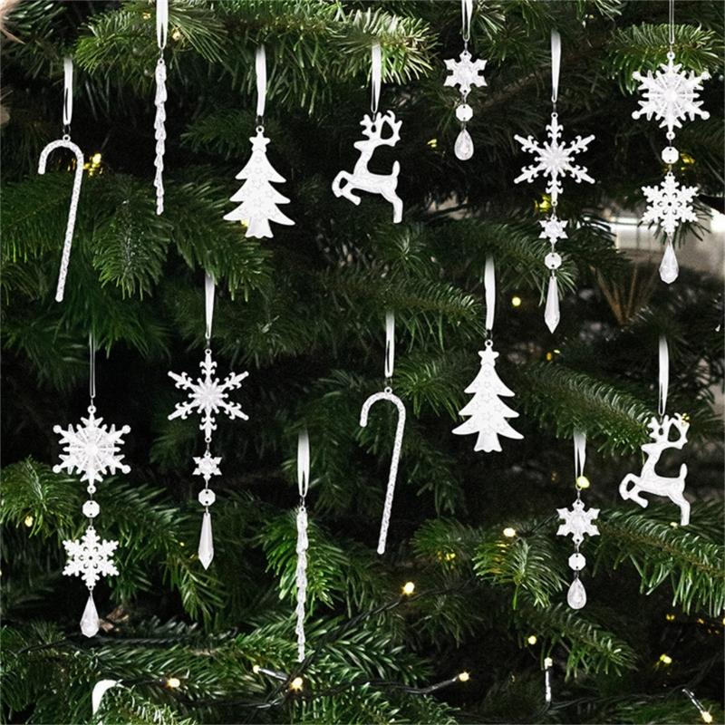 Clear Shatterproof Acrylic Snowflake Icicles Christmas Decorations With Reindeer For Home Party Tree