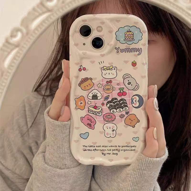 Coal Ball Biscuits Suitable for Apple 16pro Mobile Phone Case 15 New Women's IPhone 14promax 13 Cream Pattern
