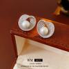 Silver Zircon Pearl Stud Earrings - Irregular Cold Style for Women