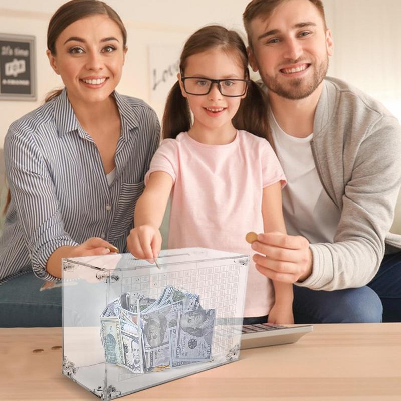 Akrylátové průhledné prasátko pro dospělé Velkokapacitní spořicí krabička Spořicí nádoba na úsporu hotovosti s klíčem Robustní průhledné prasátko