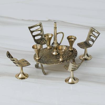Handcrafted Brass Mini Chair Table Set Queen Size Decorative Showpiece