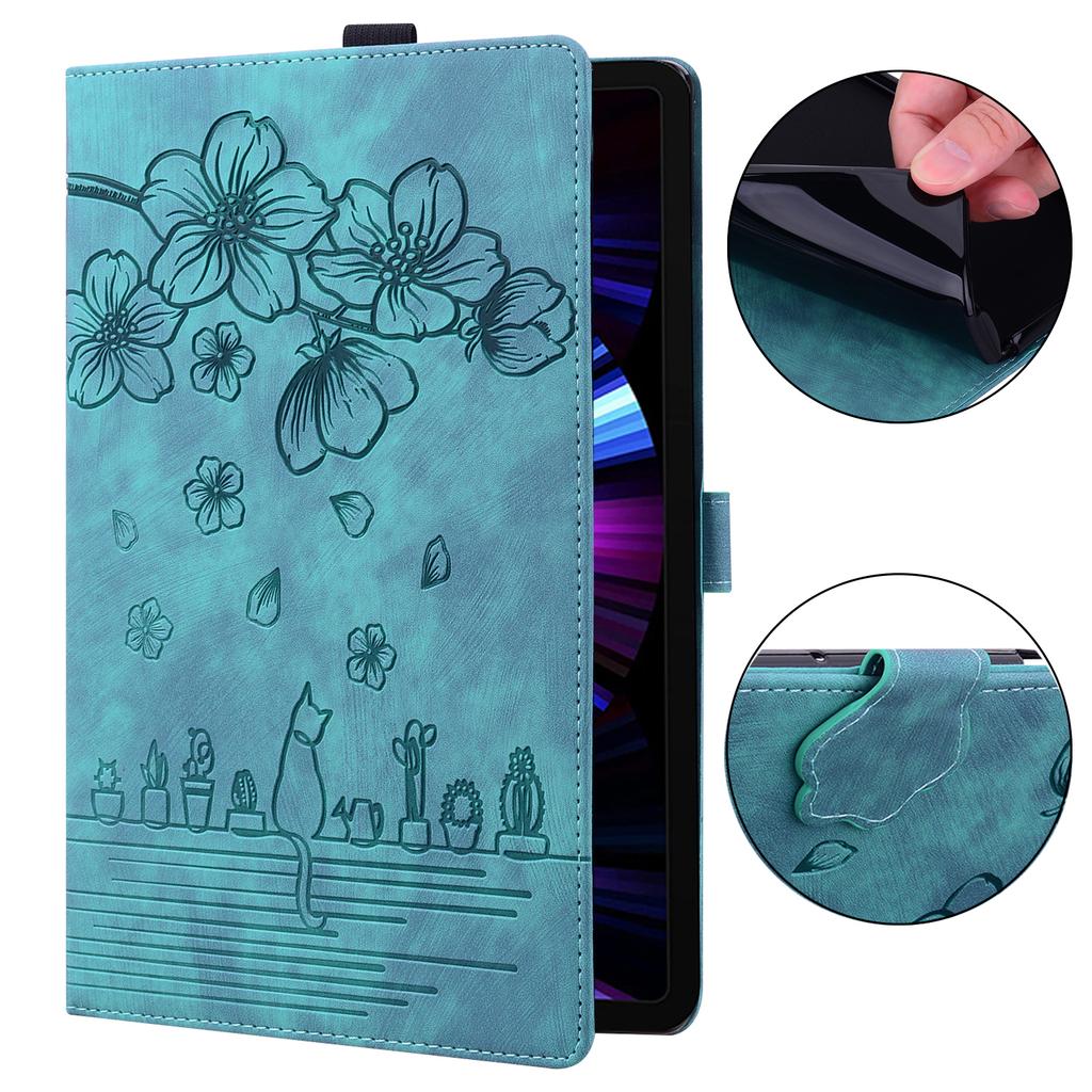 Tablet Case For Samsung Galaxy Tab S10 Lite / Tab S10 FE / Tab S9 FE Card Slots Leather Tablet Stand Folio Cover Flower Cat