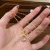 Natural Chalcedony Pendant Exquisite Brushed Bowknot Necklace for Women Light Luxury Collarbone Chain Wedding  Gift