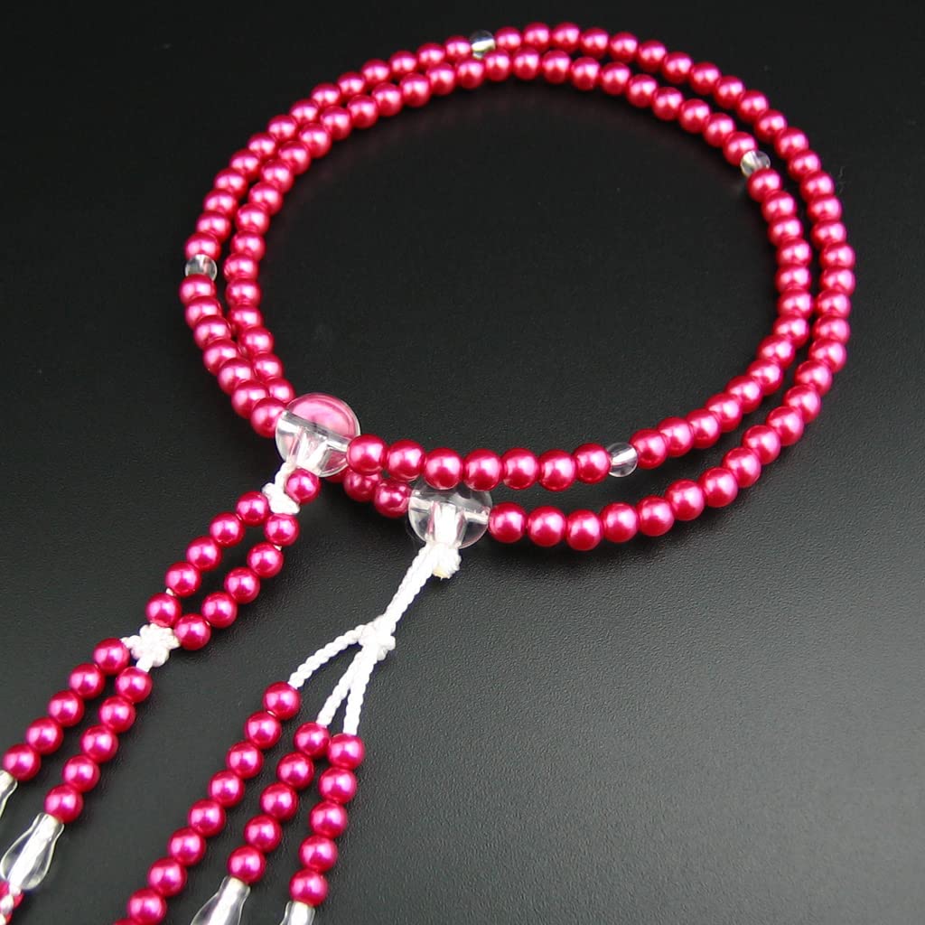 Myorenka Soka Gakkai Prayer Beads, SGI Prayer Beads for Women, Medium, PC Pearl, Wine Red, Acrylic Crystal Finish (Two-Color Temari Tassel)