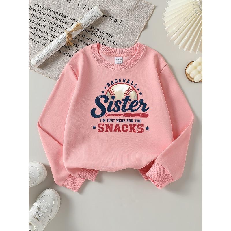 European sizes Girls' Long-Sleeve Round Neck Sweatshirt With Printed Design, Casual And Versatile For Everyday Wear, Commuting, Vacation, And Sports.