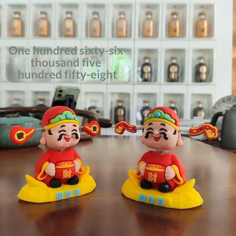 Cute Chinese Fortune Bobblehead 1/2Pcs Shaking Head Resin Figurine Auto Dashboard Decor Car Interior Accessories