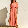 Damen schulterfreies farbiges Strandkleid mit elastischer Taille