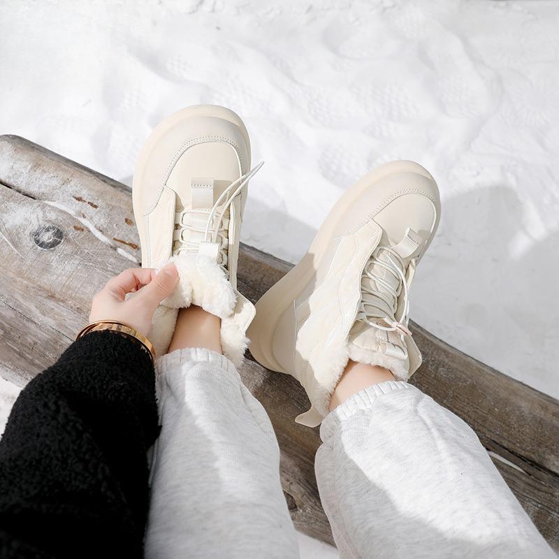 Women's high fashion lightweight soft sole winter warm fur one snow boots padded lining non-slip casual sports Martin cotton boots