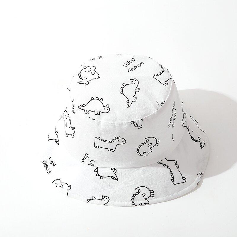 Cute Cartoon Dinosaur Baby Bucket Hat Sun Protection Soft Cotton Beach Cap For Kids Summer Outdoor Fisherman Hat