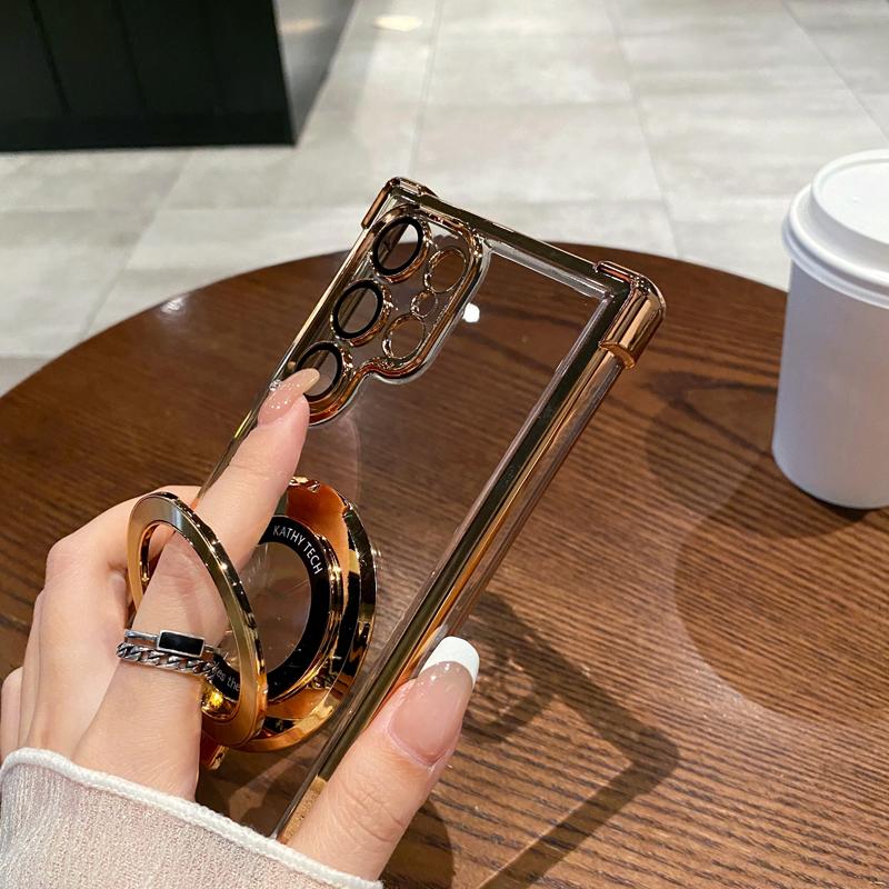 Do Samsung Galaxy S24 S23 S22 Ultra galwanizowany stojak magnetyczny cztery rogi poduszka powietrzna odporny na upadek przezroczysty futerał ochronny