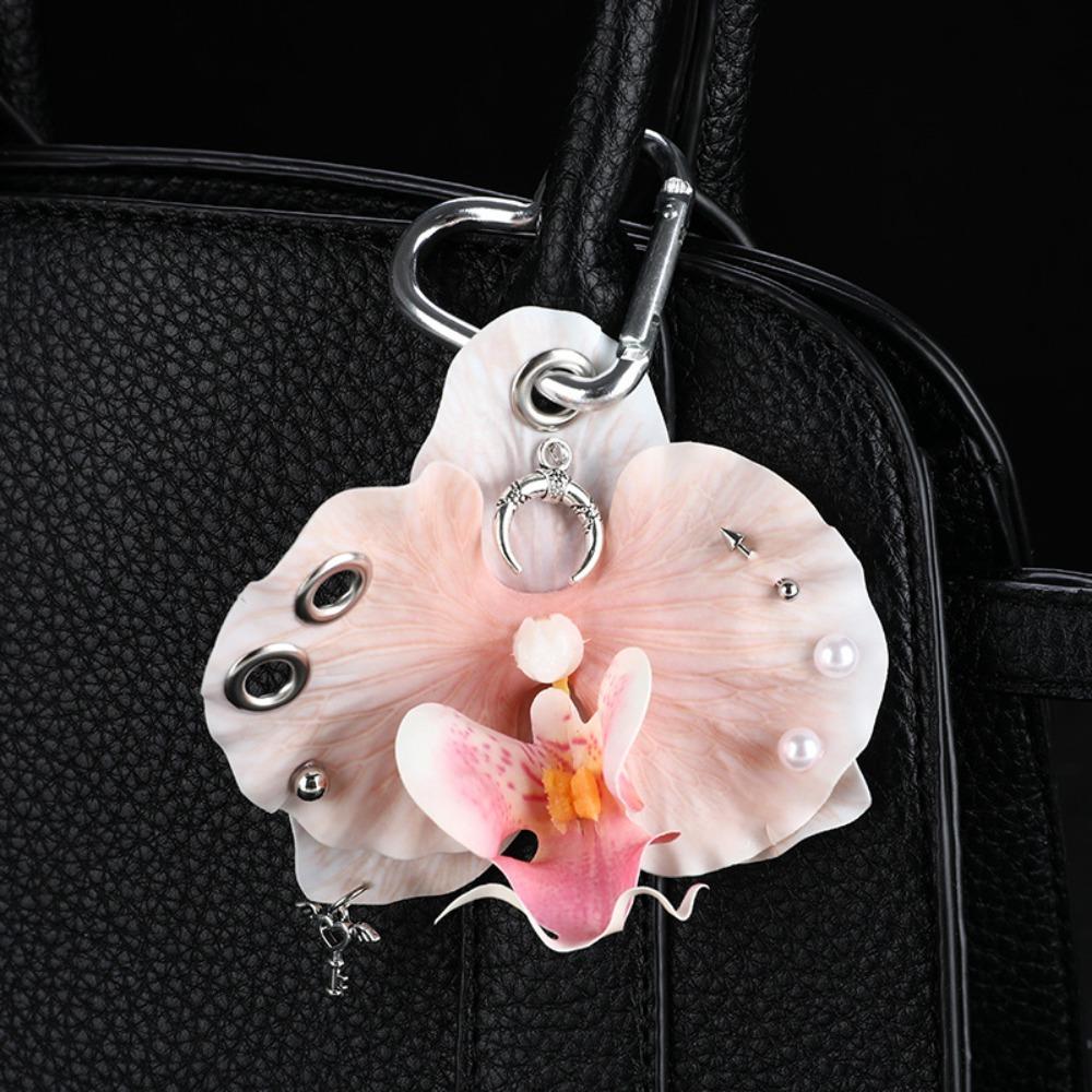 Fashion Simulation Flower Orchid Lily Keychain Colorful Backpack Decoration Flower Bag Pendant Gifts Backpack Hangings Decor