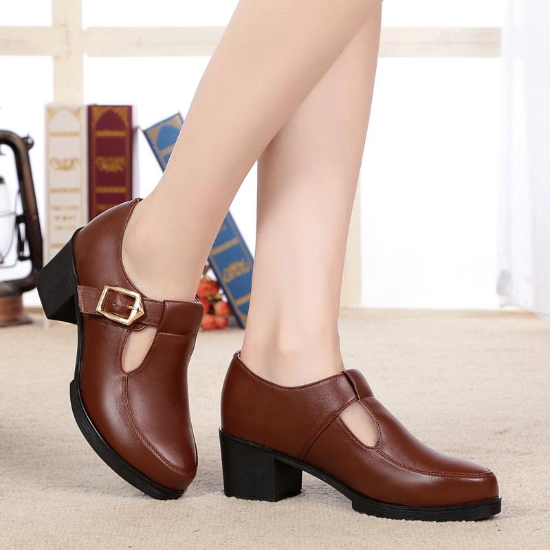 Fashion GKTINOO New 2024 Fashion Women Mary Janes High Heels For Ladies Work Shoes Platform Pumps Women Genuine Leather Shoes