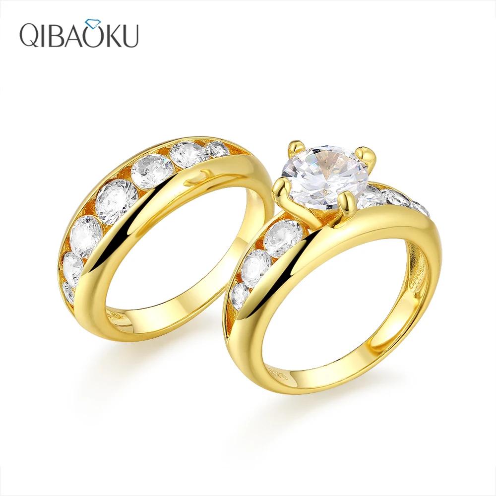 Luxury Gold Ring Set Sterling Silver  Fine  Wedding Engagement Rings Main Stone Round 8MM Zircon Ring Gift for Women 6