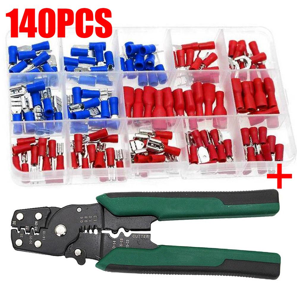 140/280Pcs Insulated Cable Connectors Spade Crimp Terminal Connector Kit with Wire Stripper Copper Contact Crimp Termination