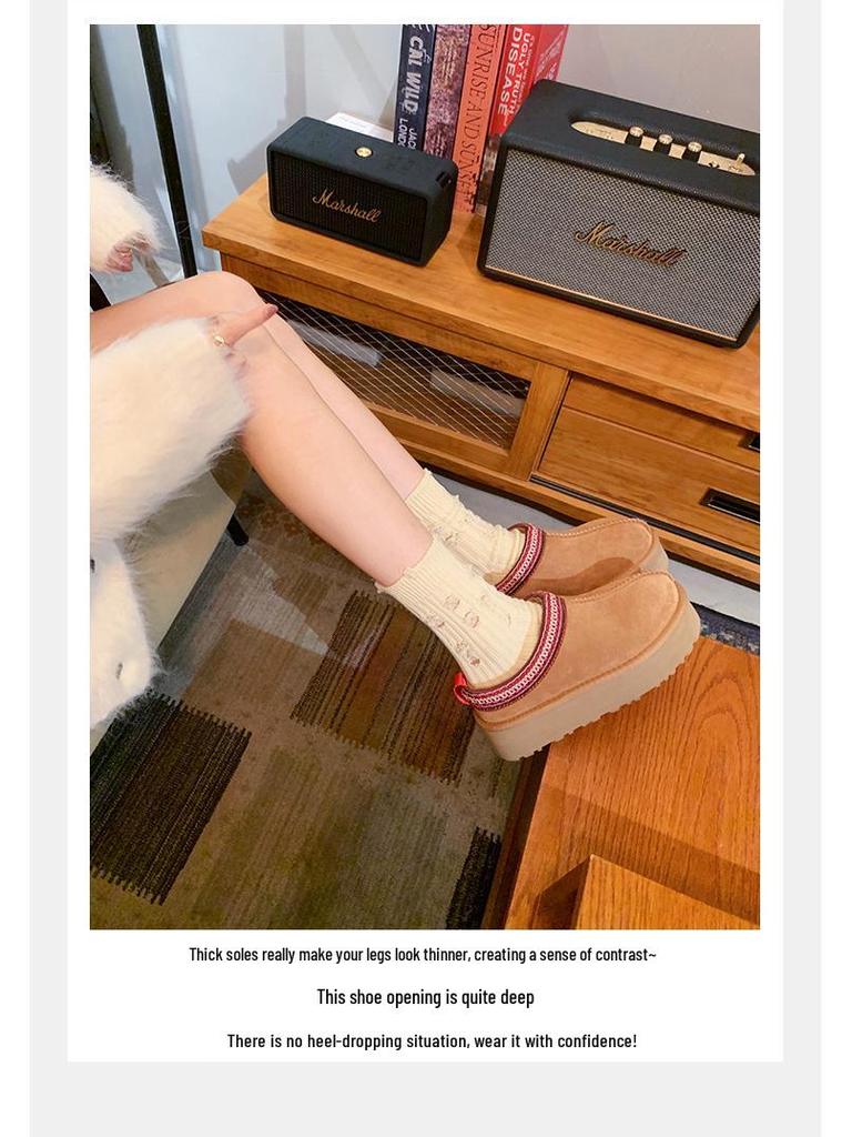 XD3 Genuine Leather Fleece-Lined Low-Top Cotton Snow Boots with Thick Sole for Women's Winter