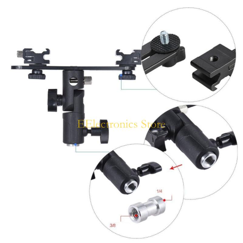 B03C DSLR Dual Flash Bracket 2-Hot Shoe Mount Speedlight Stand Umbrella Flash Holder