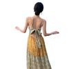 Summer New Vacation Loose Thin Suspender Long Skirt Collar Printing Layered Splicing Temperament Floral Dress Women