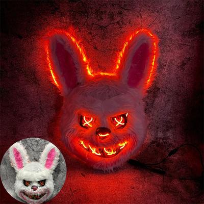 LED svítící cosplay krvavá králičí maska Halloween strašidelný zabiják krvavá medvědí pokrývka hlavy karneval maškaráda hororový kostým rekvizita