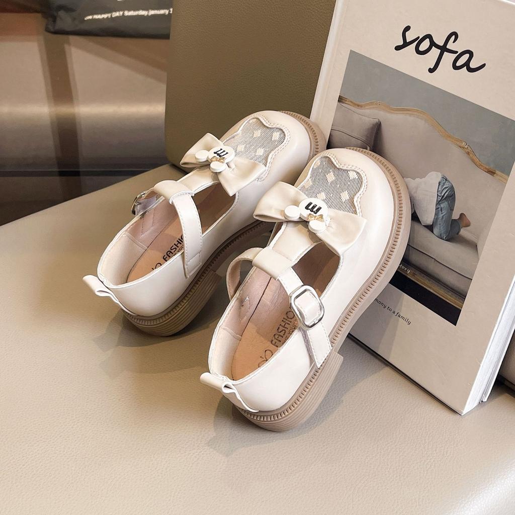 Girls leather shoes 2025 summer new children's bow performance shoes girls princess shoes mesh breathable single shoes tide